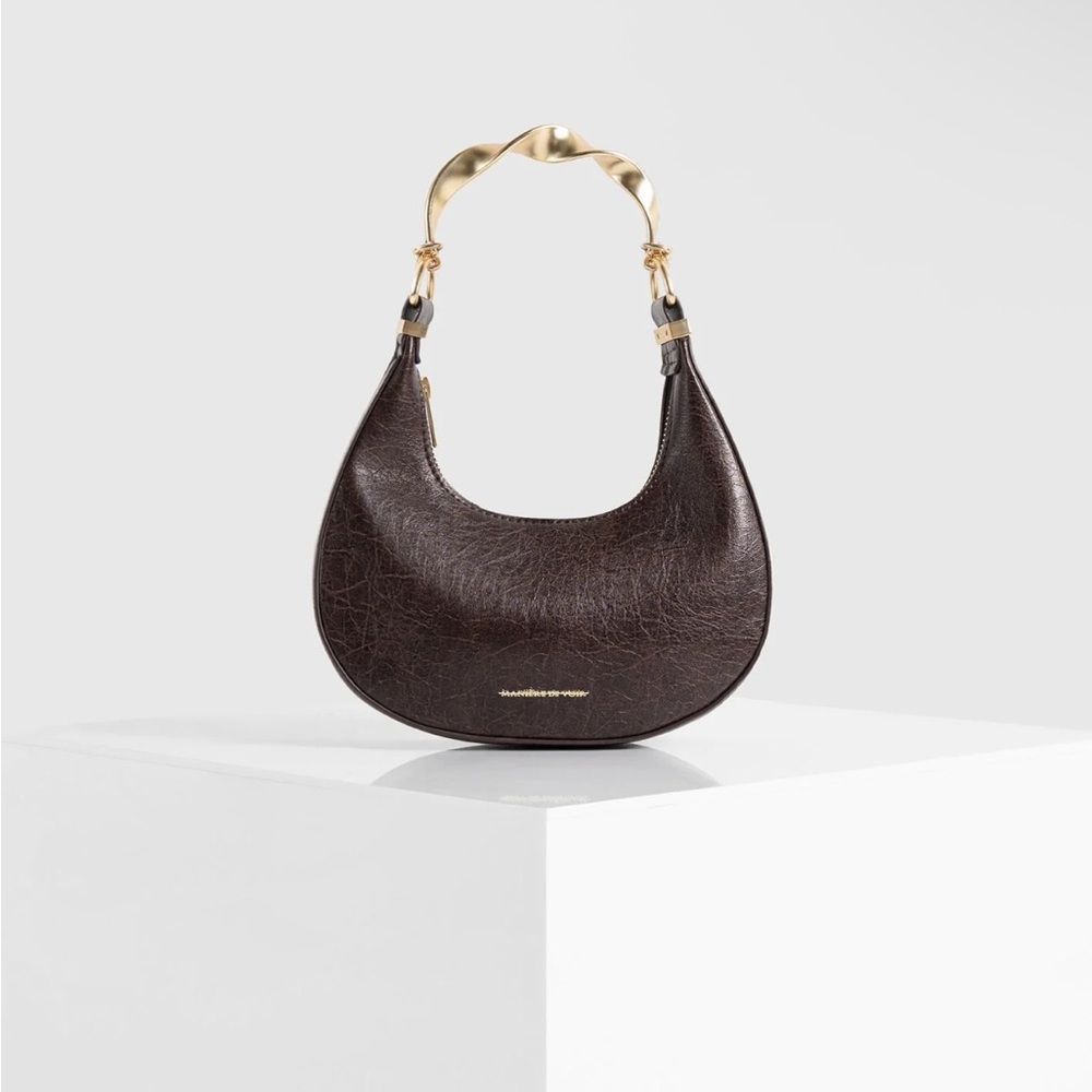 Sadie in Brown Sculpted Leather Crescent Bag